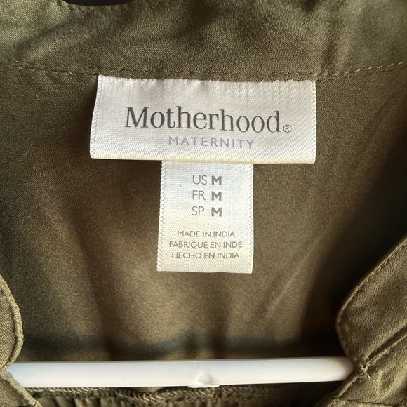 Motherhood Maternity olive green ruffled 3/4 sleeve tunic blouse Size Medium - Picture 2 of 10